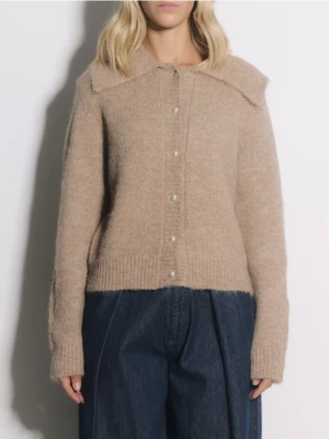 Reserved - Kardigan z kołnierzem - beżowy