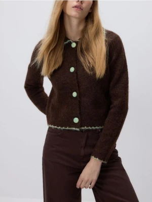 Reserved - Kardigan z kołnierzykiem - brązowy