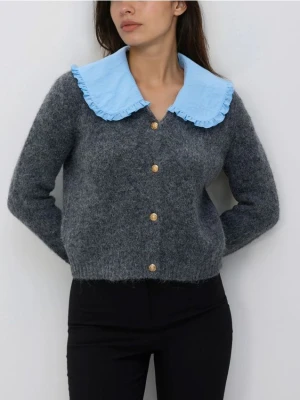 Reserved - Kardigan z kołnierzykiem - szary