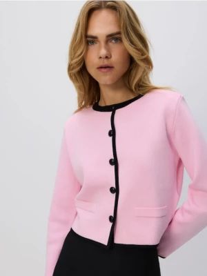 Reserved - Kardigan z kontrastową lamówką - pastelowy róż