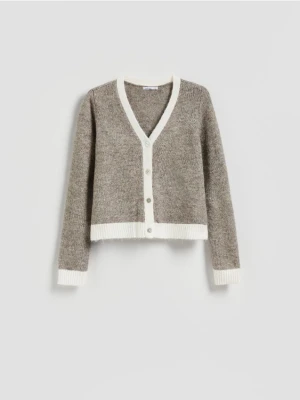 Reserved - Kardigan z kontrastowymi wstawkami - brązowy