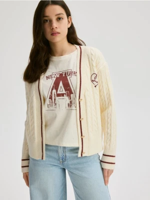 Reserved - Kardigan z kontrastowymi wstawkami - kremowy