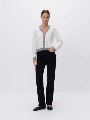 Reserved - Kardigan z kontrastowymi wstawkami - kremowy