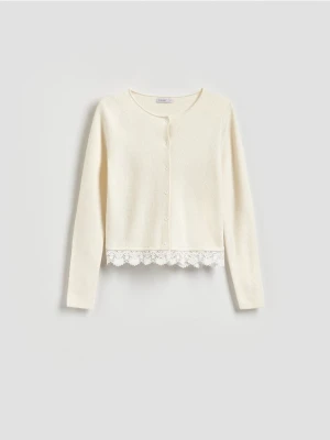 Reserved - Kardigan z koronką - kremowy