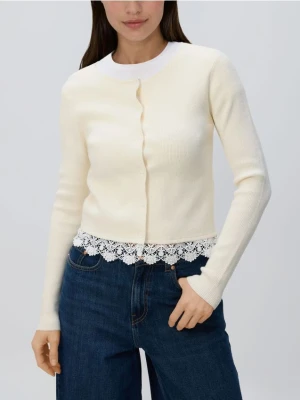 Reserved - Kardigan z koronką - kremowy