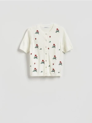 Reserved - Kardigan z krótkim rękawem - złamana biel