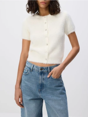Reserved - Kardigan z krótkim rękawem - złamana biel