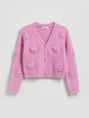Reserved - Kardigan z kwiatową aplikacją - fioletowy