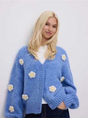 Reserved - Kardigan z kwiatową aplikacją - jasnoniebieski