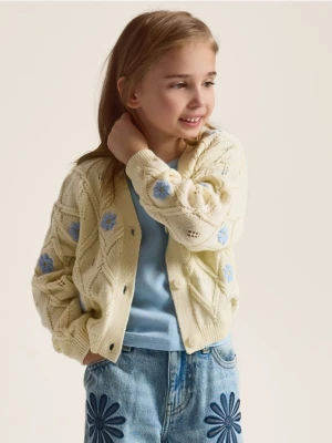 Reserved - Kardigan z kwiatową aplikacją - złamana biel