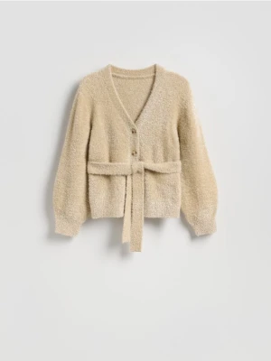 Reserved - Kardigan z metalizowaną nicią - kremowy