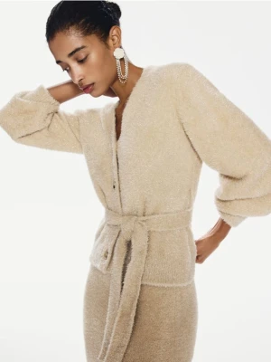 Reserved - Kardigan z metalizowaną nicią - kremowy