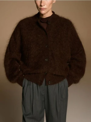 Reserved - Kardigan z moherem - ciemnobrązowy
