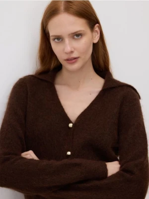 Reserved - Kardigan z moherem - ciemnobrązowy
