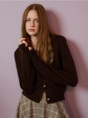 Reserved - Kardigan z moherem - ciemnobrązowy