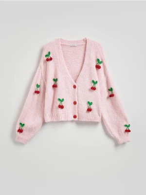 Reserved - Kardigan z naszywanymi aplikacjami - pastelowy róż