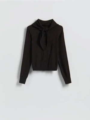 Reserved - Kardigan z odpinaną chustką - ciemnobrązowy