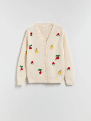 Reserved - Kardigan z ozdobną aplikacją - wielobarwny