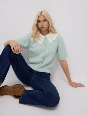 Reserved - Kardigan z ozdobnym kołnierzem - jasnozielony