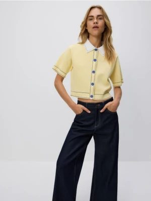 Reserved - Kardigan z ozdobnym kołnierzem - jasnożółty