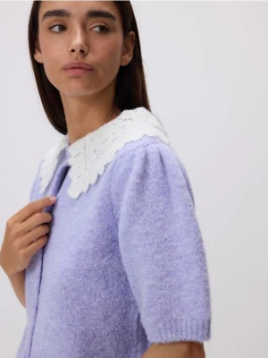 Reserved - Kardigan z ozdobnym kołnierzem - lawendowy