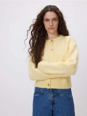 Reserved - Kardigan z ozdobnym splotem - jasnożółty