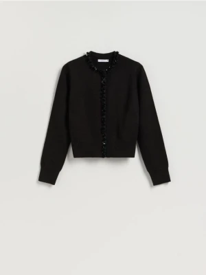 Reserved - Kardigan z ozdobnym wykończeniem - czarny