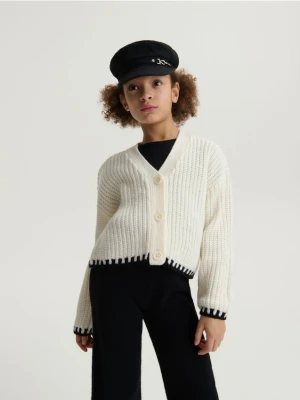 Reserved - Kardigan z ozdobnymi brzegami - złamana biel