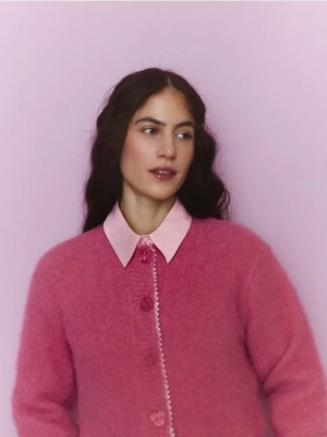 Reserved - Kardigan z ozdobnymi guzikami - różowy