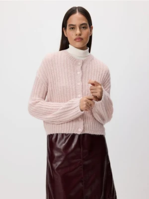 Reserved - Kardigan z ozdonym splotem - brudny róż