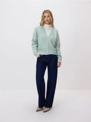 Reserved - Kardigan z ozdonym splotem - jasnozielony