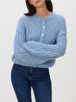 Reserved - Kardigan z ozdonym splotem - niebieski