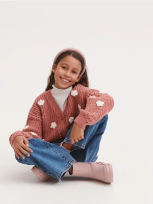 Reserved - Kardigan z szydełkową aplikacją - brudny róż