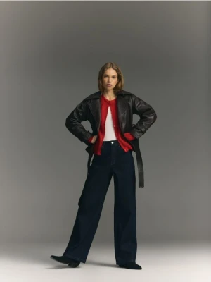 Reserved - Kardigan z wełną alpaki - czerwony