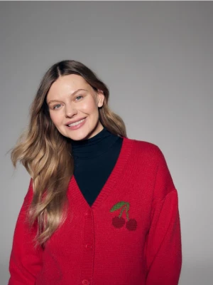 Reserved - Kardigan z wełną - bordowy