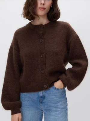 Reserved - Kardigan z wełną - ciemnobrązowy