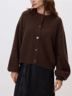 Reserved - Kardigan z wełną - ciemnobrązowy