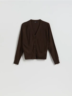 Reserved - Kardigan z wełną - ciemnobrązowy