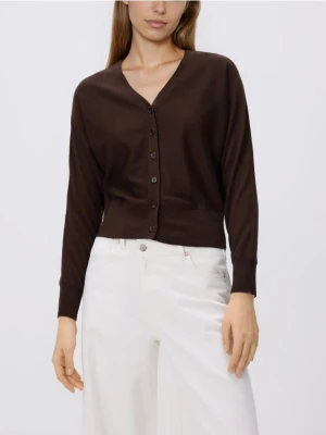 Reserved - Kardigan z wełną - ciemnobrązowy