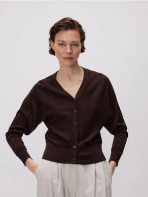 Reserved - Kardigan z wełną - ciemnobrązowy