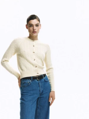 Reserved - Kardigan z wełną i domieszką kaszmiru - złamana biel