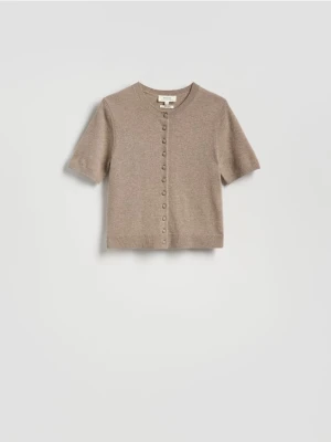 Reserved - Kardigan z wełny merino - brązowy