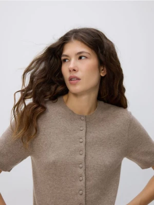 Reserved - Kardigan z wełny merino - brązowy