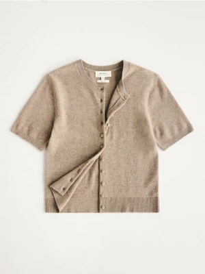 Reserved - Kardigan z wełny merino - brązowy