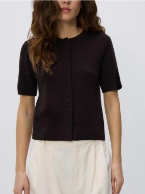 Reserved - Kardigan z wełny merino - ciemnobrązowy