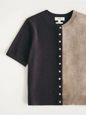 Reserved - Kardigan z wełny merino - ciemnobrązowy