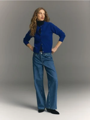 Reserved - Kardigan z wełny merino - niebieski