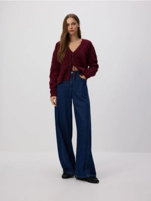 Reserved - Kardigan z wiązaniem - bordowy