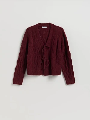 Reserved - Kardigan z wiązaniem - bordowy