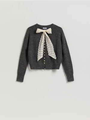 Reserved - Kardigan z wiązaniem - ciemnoszary